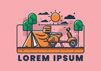 Wall Mural - Camping with scooter flat illustration