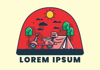 Wall Mural - Camping with scooter flat illustration