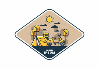Wall Mural - Camping with scooter flat illustration