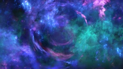 Wall Mural - Rotating space time dream vortex in purple green nebula clouds