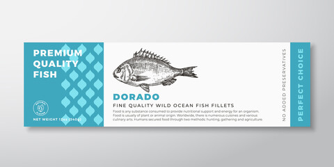 Wall Mural - premium quality dorado vector packaging label design modern typography and hand drawn fish silhouett