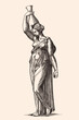 A young slender ancient Greek woman in tunic with a jug in her hand