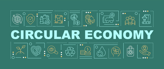 Wall Mural - circular economy solutions word concepts dark green banner. sustainability. infographics with icons 