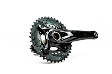 Black Chainring And Crank On White Background. Bicycle Gear