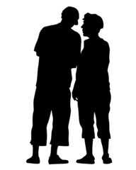 Sticker - Young man and woman are standing next to each other. Isolated silhouette on a white background