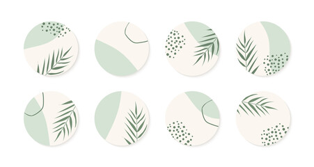 Wall Mural - vector highlight story cover icons for instagram. abstract circle organic green backgrounds with pal
