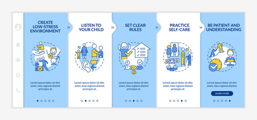 Wall Mural - conduct disorder tips for parents blue and white onboarding template. responsive mobile website with