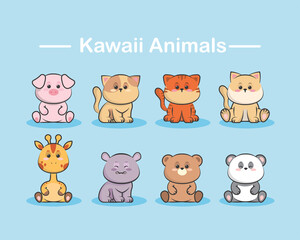 Sticker - kawaii animals icons set