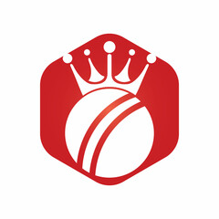 Cricket king vector logo design. Cricket ball and crown icon design template.