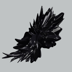 Abstract 3D render - deformed black figure isolated on a grey background