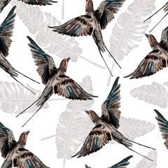 Naklejka na meble Watercolor seamless pattern with birds and  feathers.