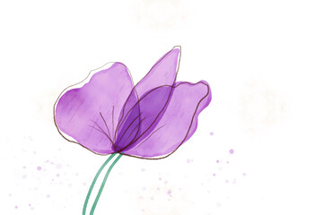 Wall Mural - Sketched Flower With Purple Petals On White