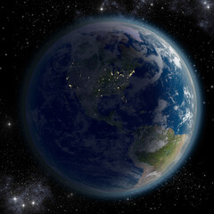 Wall Mural - Earth rendered with night over North America