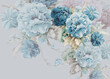 Leinwandbild Motiv 3d wallpaper blue flowers and colorful flowers oil paint on blue background