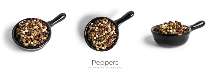 Wall Mural - A mixture of peppers isolated on a white background. The spice is a mixture of peppers.