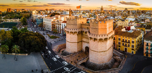 Wall Mural - The aerial view of the old center of Valencia, a port city on Spain’s southeastern coast