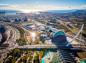 The Aerial view of City of Arts and Sciences, a cultural and architectural complex in the city of Valencia, Spain