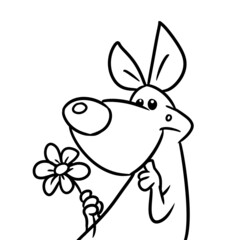 Wall Mural - Character animal dog surprise flower gift illustration cartoon contour coloring