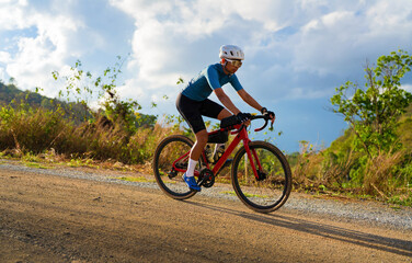 Cyclists practicing on gravel roads