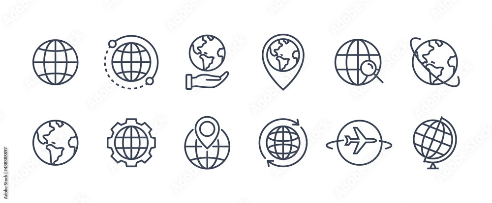 World globe line icon. Vector Earth global country map planet line icon ...