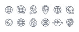 Fototapeta Londyn - World globe line icon. Vector Earth global country map planet line icon. Travel internet globe set