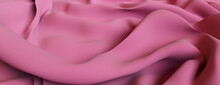 Pink Fabric With Wrinkles And Folds. Colorful Luxury Surface Banner.