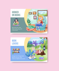 Poster - Facebook template with world book day concept,watercolor style