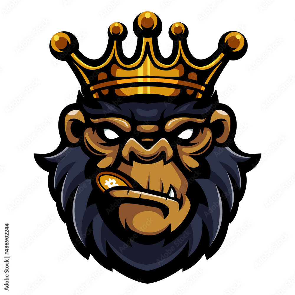 King gorilla head biting crypto coin Stock Vector | Adobe Stock