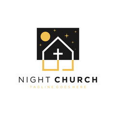 Canvas Print - night church house illustration logo design