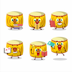 Sticker - A picture of yellow chinese drum cartoon character concept reading an amusing book