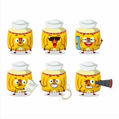 Sticker - A character image design of yellow chinese drum as a ship captain with binocular