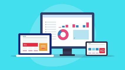 Wall Mural - advertising analytics, business solution for paid media and search marketing, campaign report manage