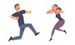 Frightened and panicked people set. Emotional stressed man and woman cartoon vector illustration