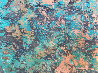 Wall Mural - decorative blue plaster with aging effect. turquoise background with beige cracked paint. texture ba