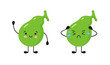 Happy healthy gallbladder and sick sad gallbladder. Kawaii characters to illustrate the problem of cholecystitis, gallstone disease. Isolated vector illustration on white background.