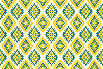 Wall Mural - Yellow and Indigo Blue Diamond on Ivory. Geometric ethnic oriental pattern traditional Design for background,carpet,wallpaper,clothing,wrapping,Batik,fabric, illustration embroidery style