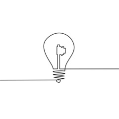 Wall Mural - Continuous line drawing of light bulb with key, business process, object one line, single line art, vector illustration