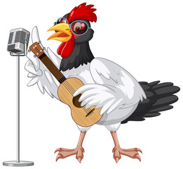 Sticker - A chicken playing guitar cartoon character