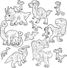 Wall Mural - cartoon cute prehistoric dinosaurs, picture set, coloring book