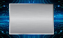 Metal Texture Plate On Blue Circuit Board Background.
High Tech Circuit Board Connection System Concept. Circuit Technology Background With Hi-tech Digital Data Connection System. Vector EPS10.