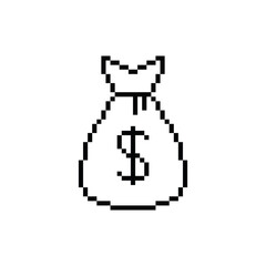 Wall Mural - pixel money bag icon vector dollar sign for 8 bit games 