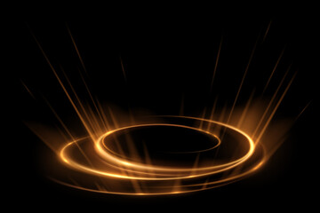 Wall Mural - abstract golden circle light effect on black background