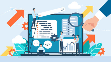 Wall Mural - concept of script coding, programming. a programming language. programmers working on web developmen