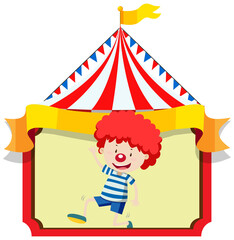 Wall Mural - Happy boy with clown nose on circus tent