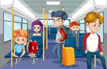 Sticker - Scene with many people using public transportation