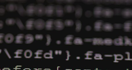 Wall Mural - 4k close up shot programming tag code on pc monitor. background concept for programming and coding w