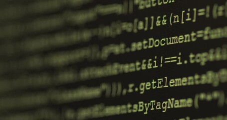 4k close up shot programming tag code on pc monitor scroll down. background concept for programming 