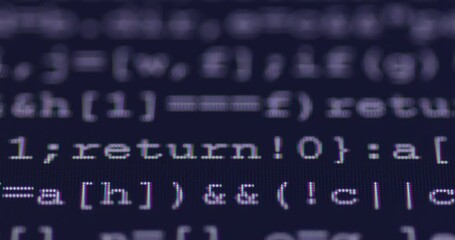 Wall Mural - 4k close up shot programming tag code on pc monitor scroll down. background concept for programming 