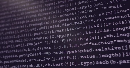 Wall Mural - 4k close up shot programming tag code on pc monitor scroll down. background concept for programming 