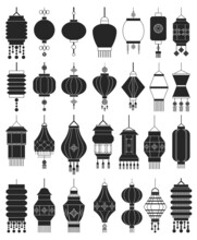 Chinese Lantern Vector Black Set Icon. Vector Illustration Asian Lamp On White Background. Isolated Outline Set Icon Chinese Lantern.
